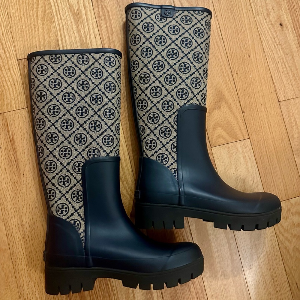 Tory Burch Monogram Navy Rain Boots